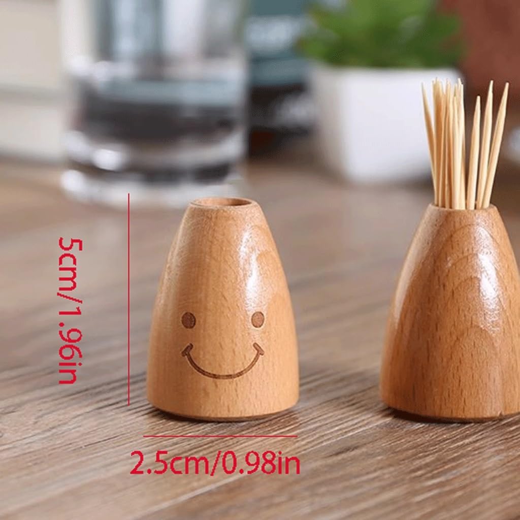 Wooden Smile Toothpick Holder Mini Portable Toothpick Jar Decorative Toothpick Box Tabletop Dispenser