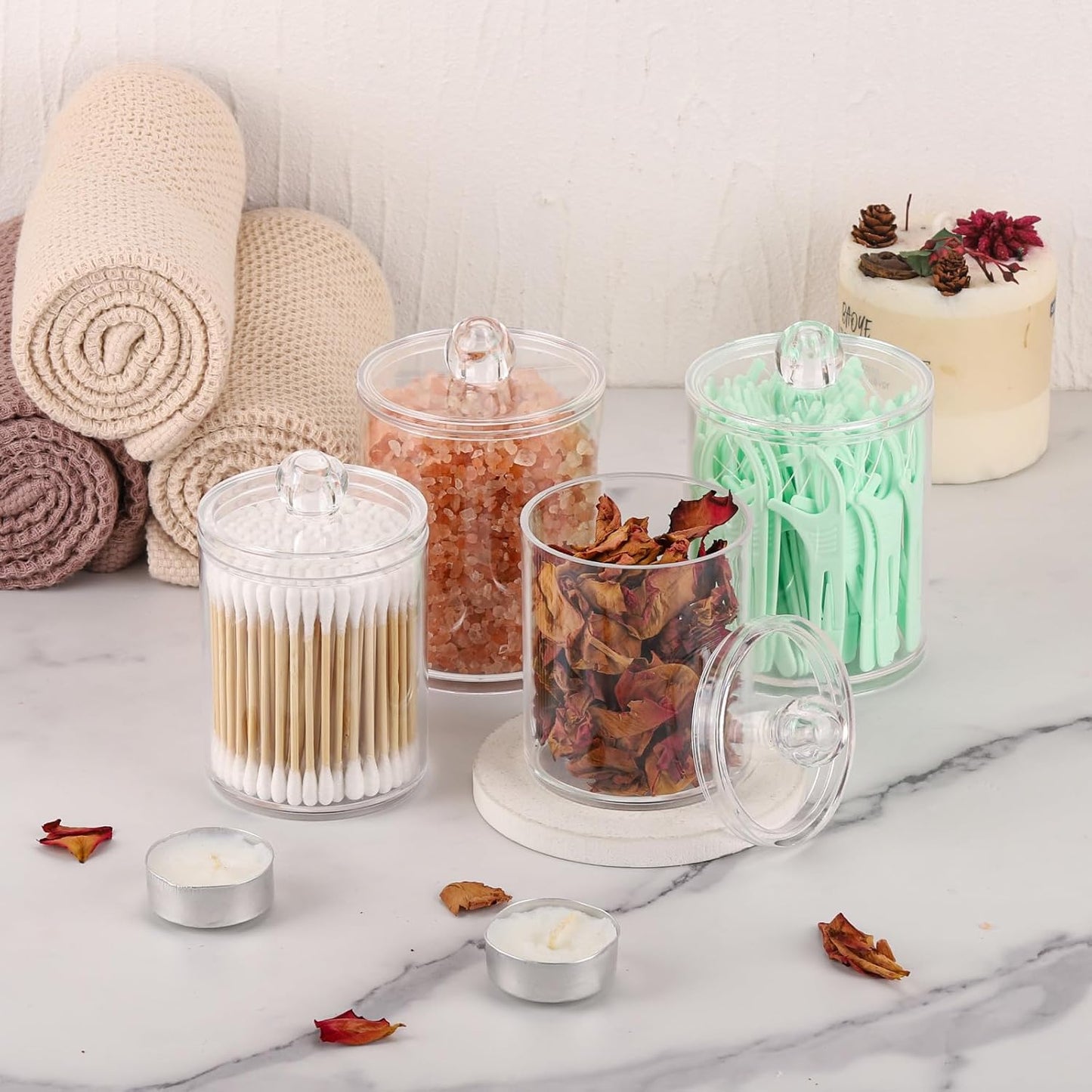 4 Pack Transparent Plastic Toothpick Holders with Lids Small Multipurpose Storage Jars for Dining Table, Kitchen, Bathroom, and Office