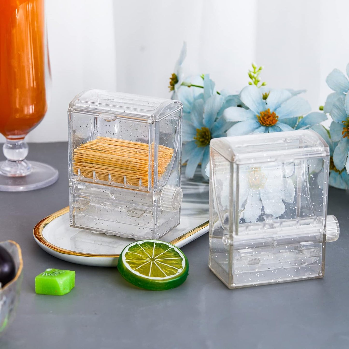 2 Pcs Transparent Automatic Toothpick Holders Plastic Rotary Dispenser Box for Dining Table, Home, Office, and Restaurant