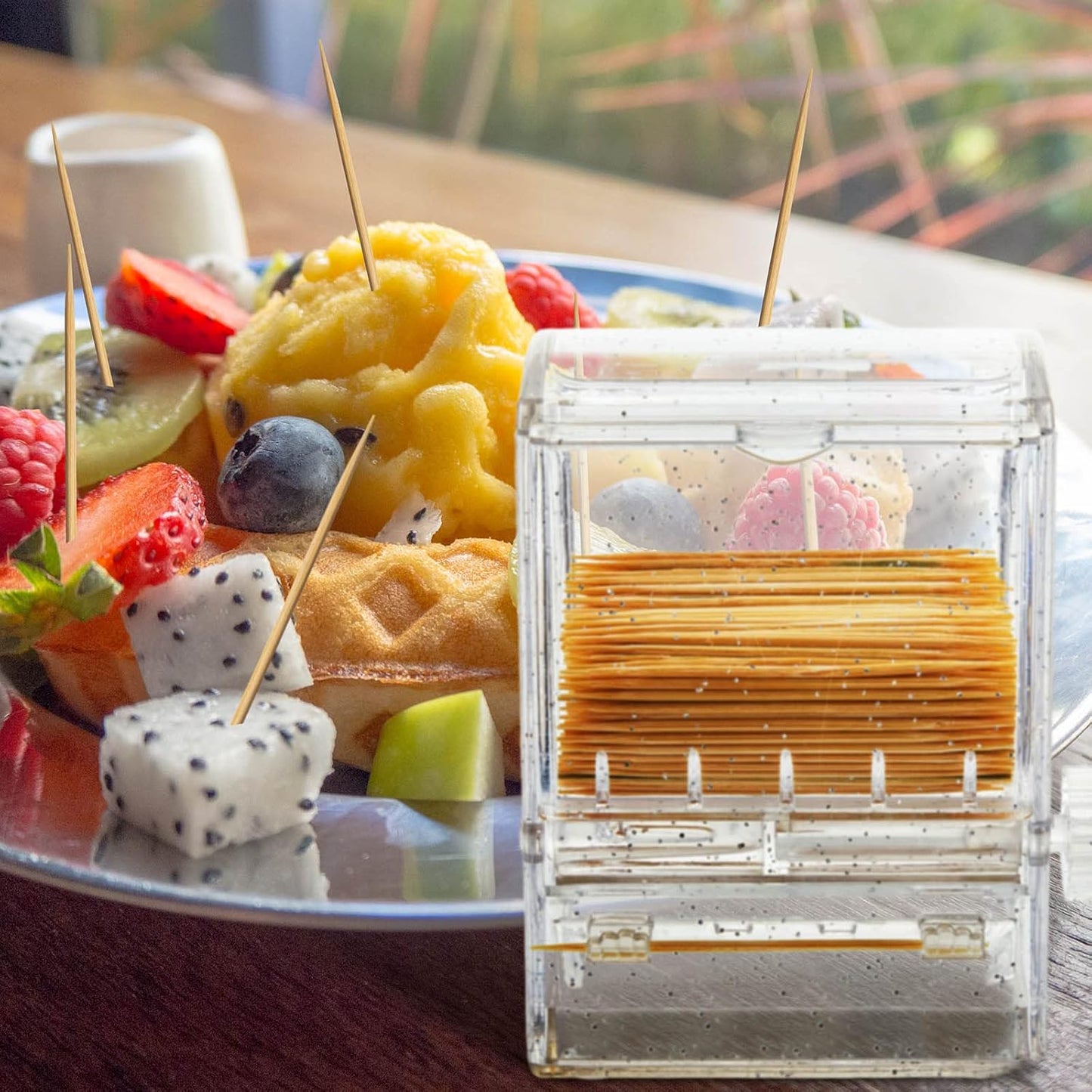 2 Pcs Transparent Automatic Toothpick Holders Plastic Rotary Dispenser Box for Dining Table, Home, Office, and Restaurant