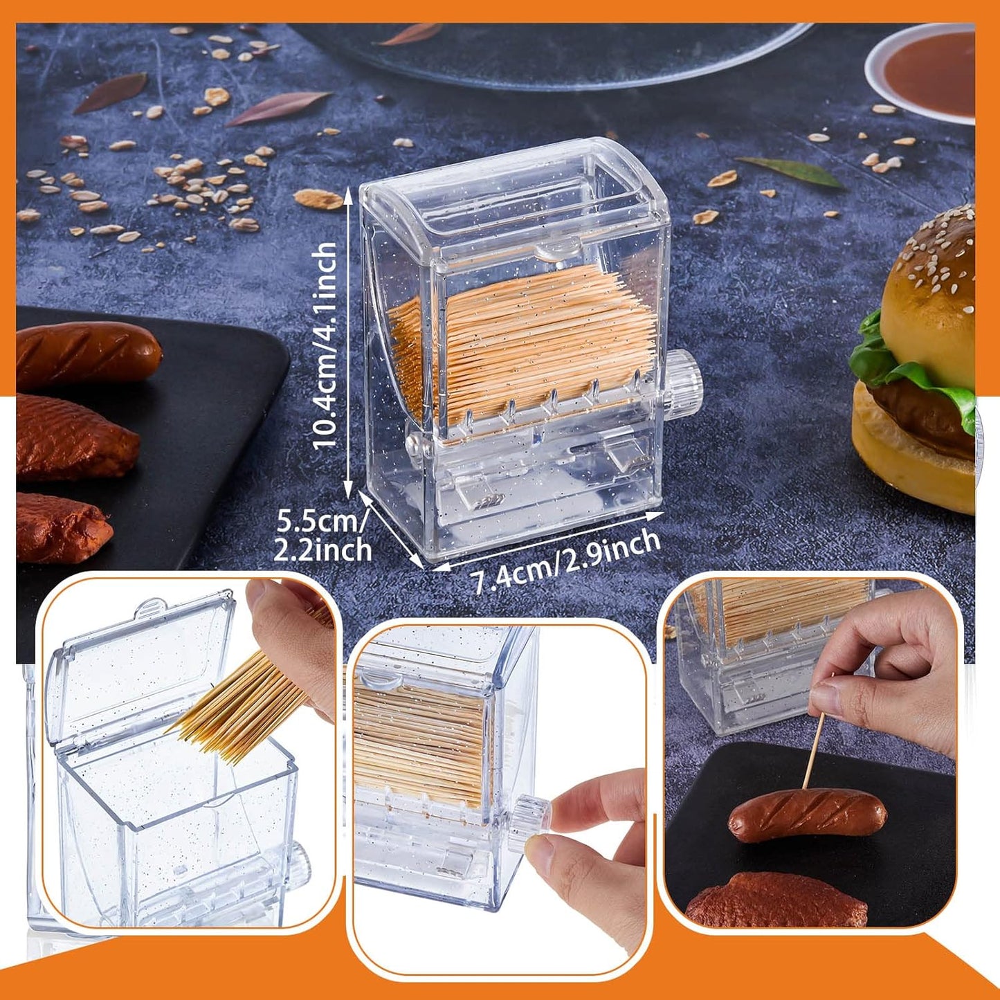 2 Pcs Transparent Automatic Toothpick Holders Plastic Rotary Dispenser Box for Dining Table, Home, Office, and Restaurant