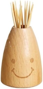 Wooden Smile Toothpick Holder Mini Portable Toothpick Jar Decorative Toothpick Box Tabletop Dispenser