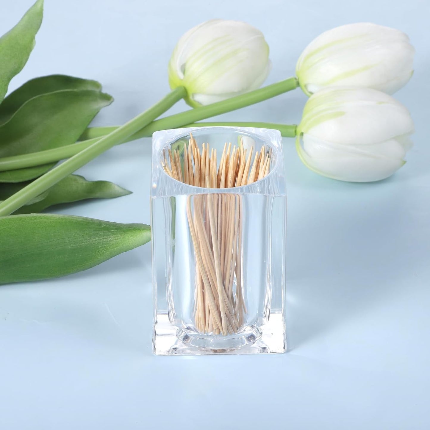 2 Pcs Transparent Square Toothpick Holders Multi-Purpose Acrylic Storage Cups for Dining Table, Office, Bathroom, and Household Use