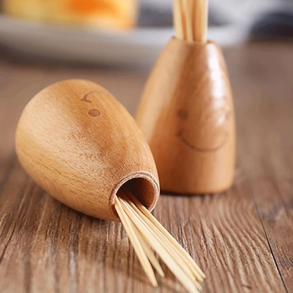Wooden Smile Toothpick Holder Mini Portable Toothpick Jar Decorative Toothpick Box Tabletop Dispenser
