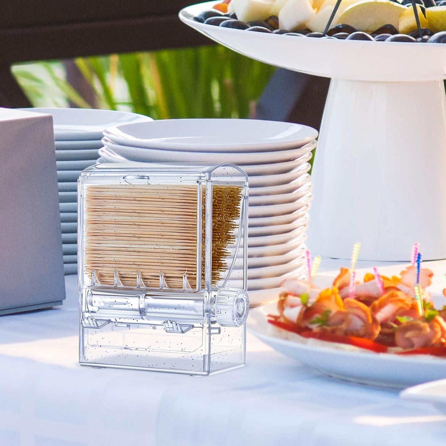 2 Pcs Transparent Automatic Toothpick Holders Plastic Rotary Dispenser Box for Dining Table, Home, Office, and Restaurant