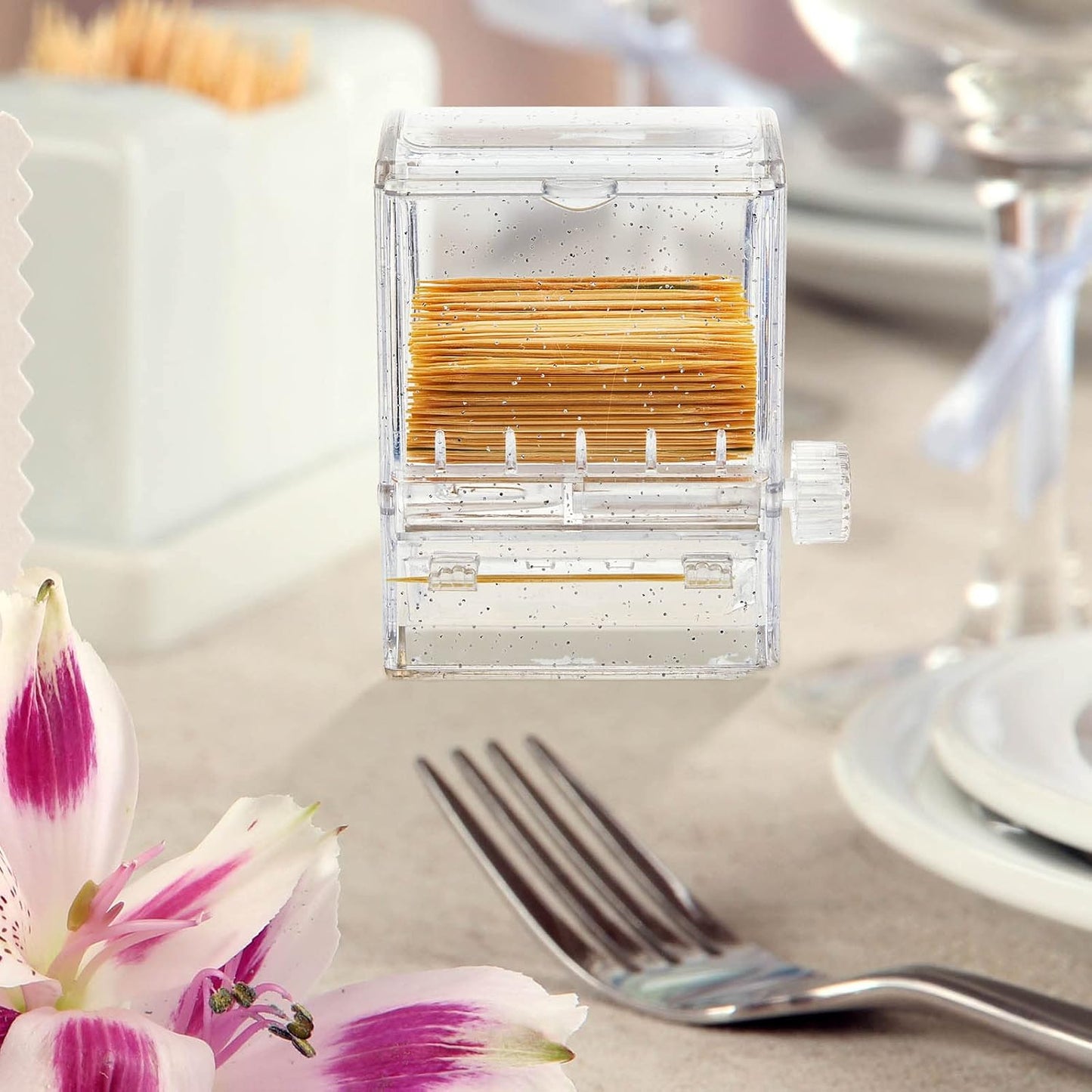 2 Pcs Transparent Automatic Toothpick Holders Plastic Rotary Dispenser Box for Dining Table, Home, Office, and Restaurant