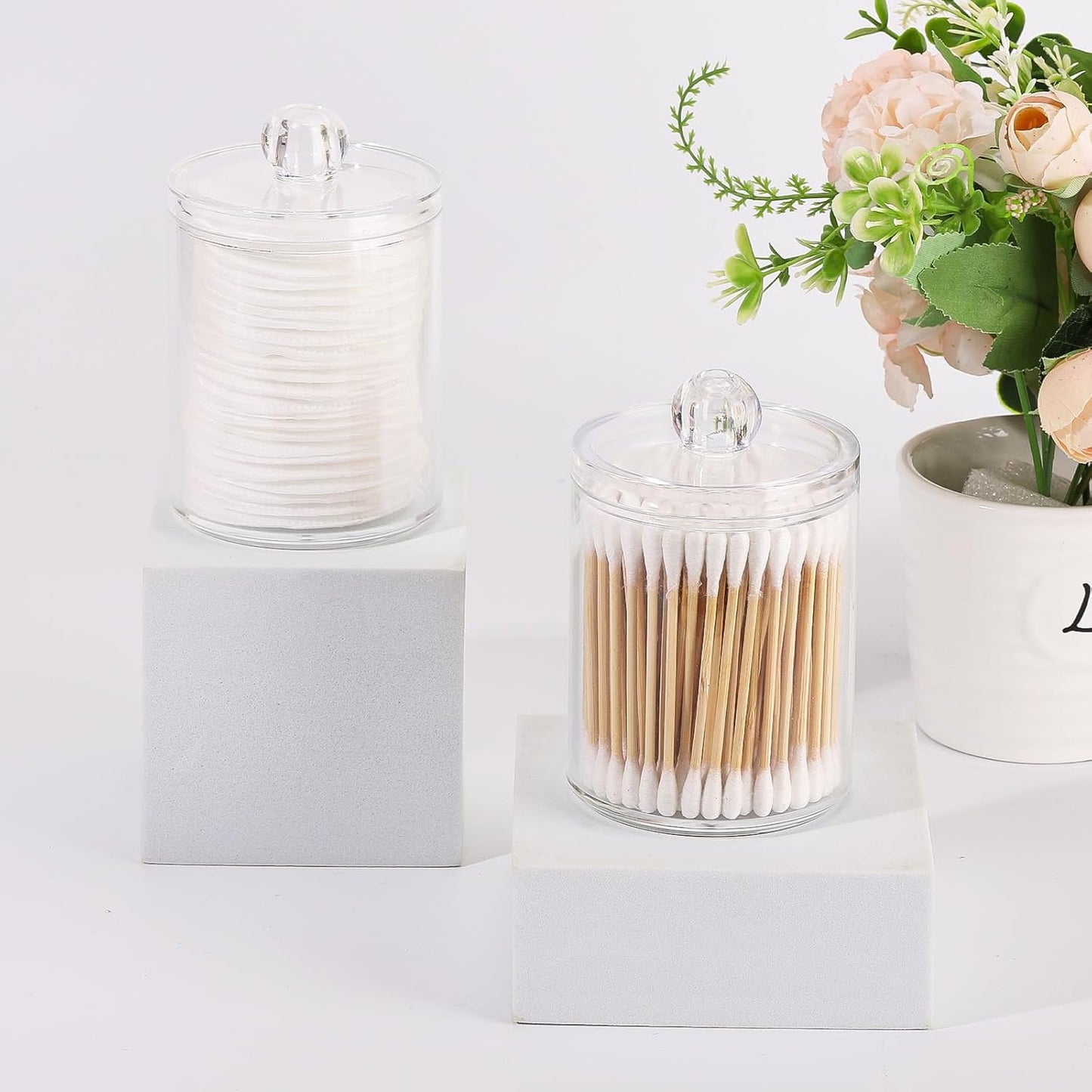 4 Pack Transparent Plastic Toothpick Holders with Lids Small Multipurpose Storage Jars for Dining Table, Kitchen, Bathroom, and Office