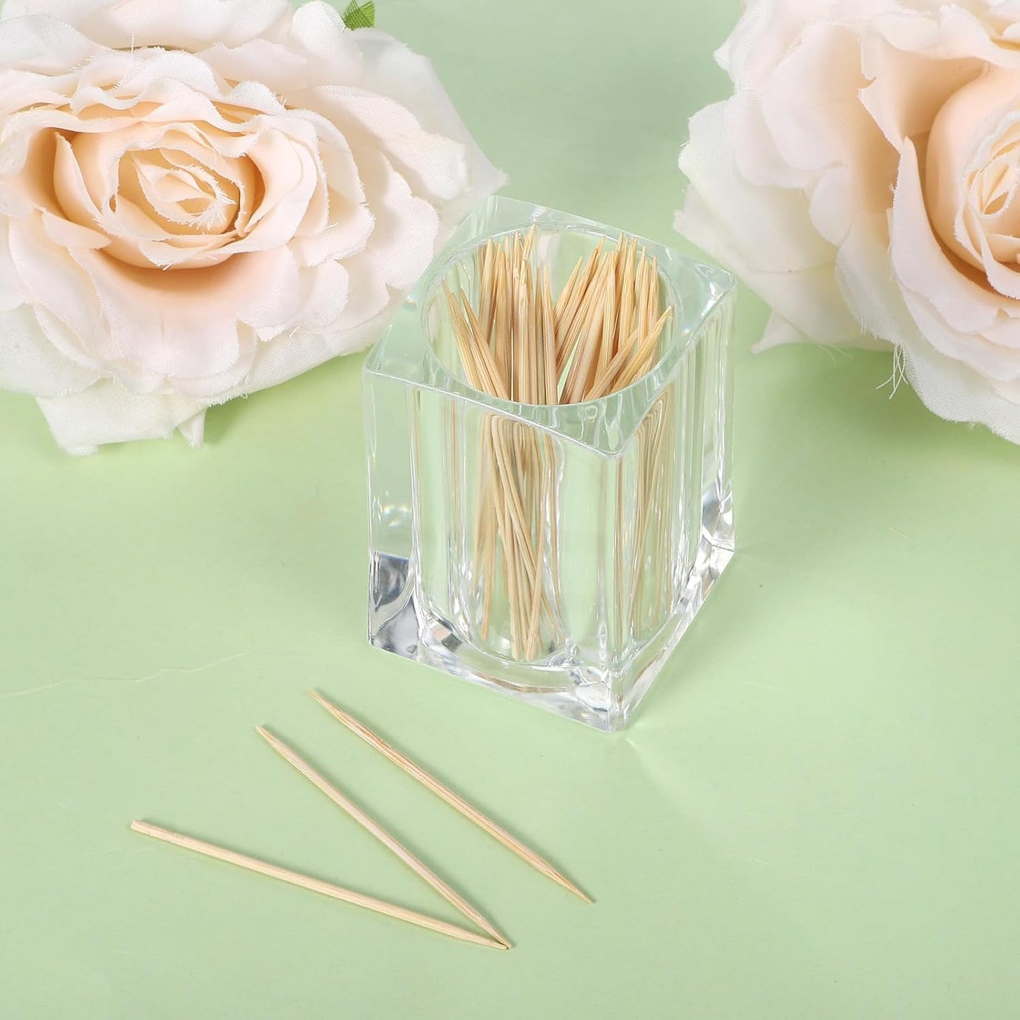 2 Pcs Transparent Square Toothpick Holders Multi-Purpose Acrylic Storage Cups for Dining Table, Office, Bathroom, and Household Use