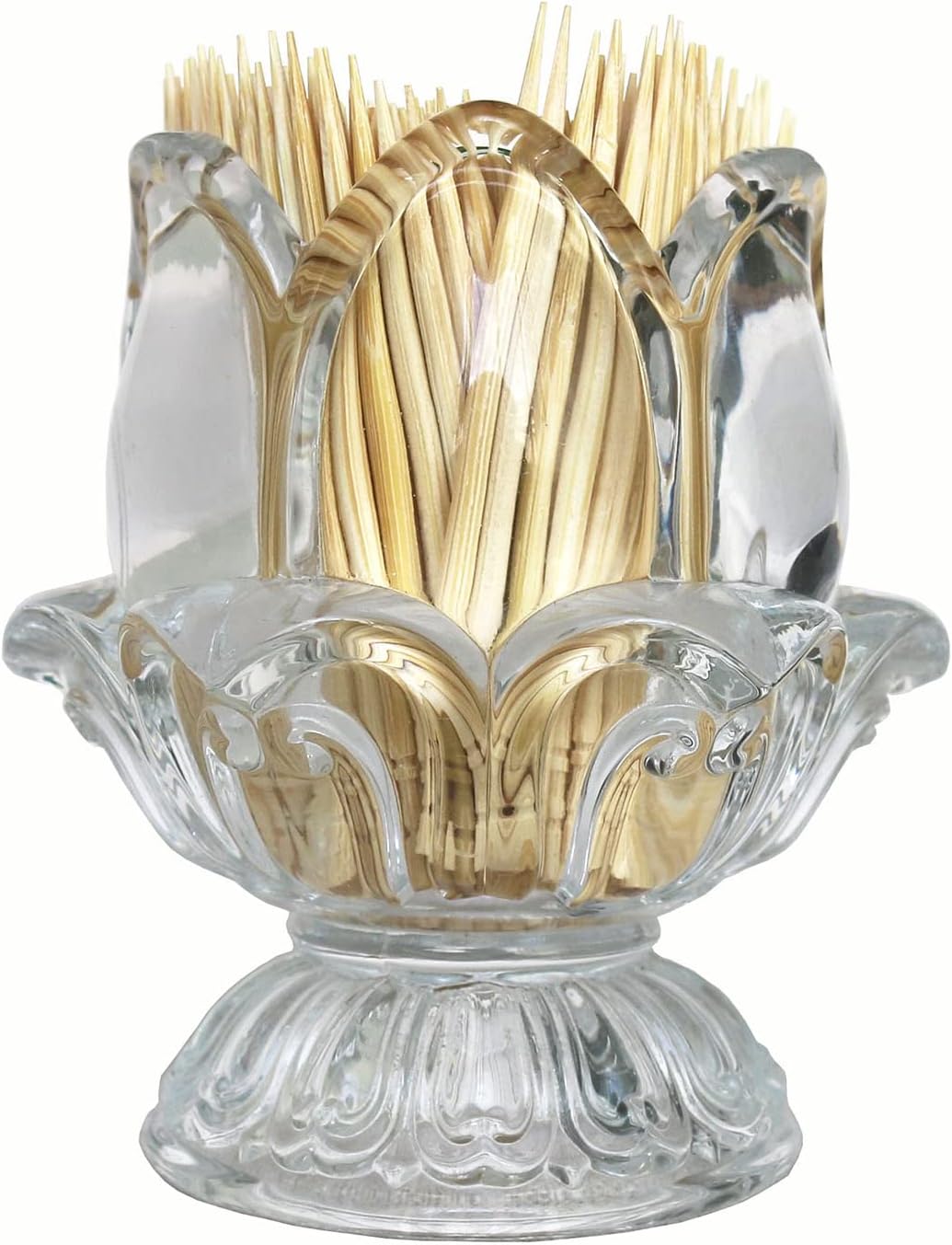 Transparent Lotus-Shaped Toothpick Holder Crystal-Style Decorative Organizer for Dining Table, Living Room, Office, and Hotel