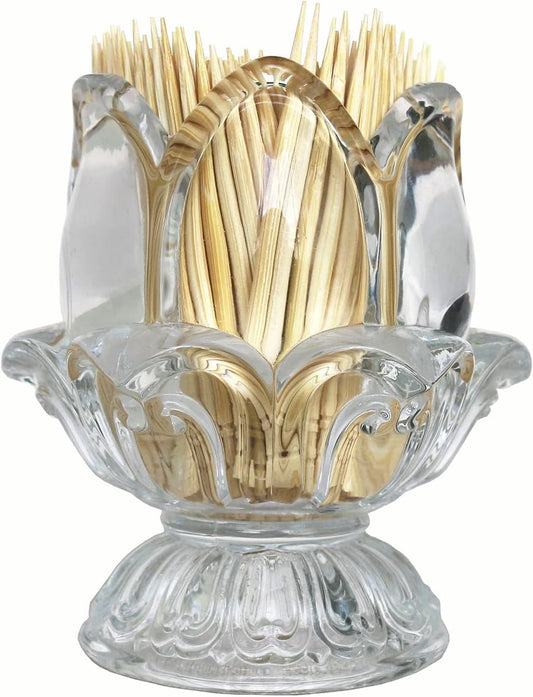 Transparent Lotus-Shaped Toothpick Holder Crystal-Style Decorative Organizer for Dining Table, Living Room, Office, and Hotel