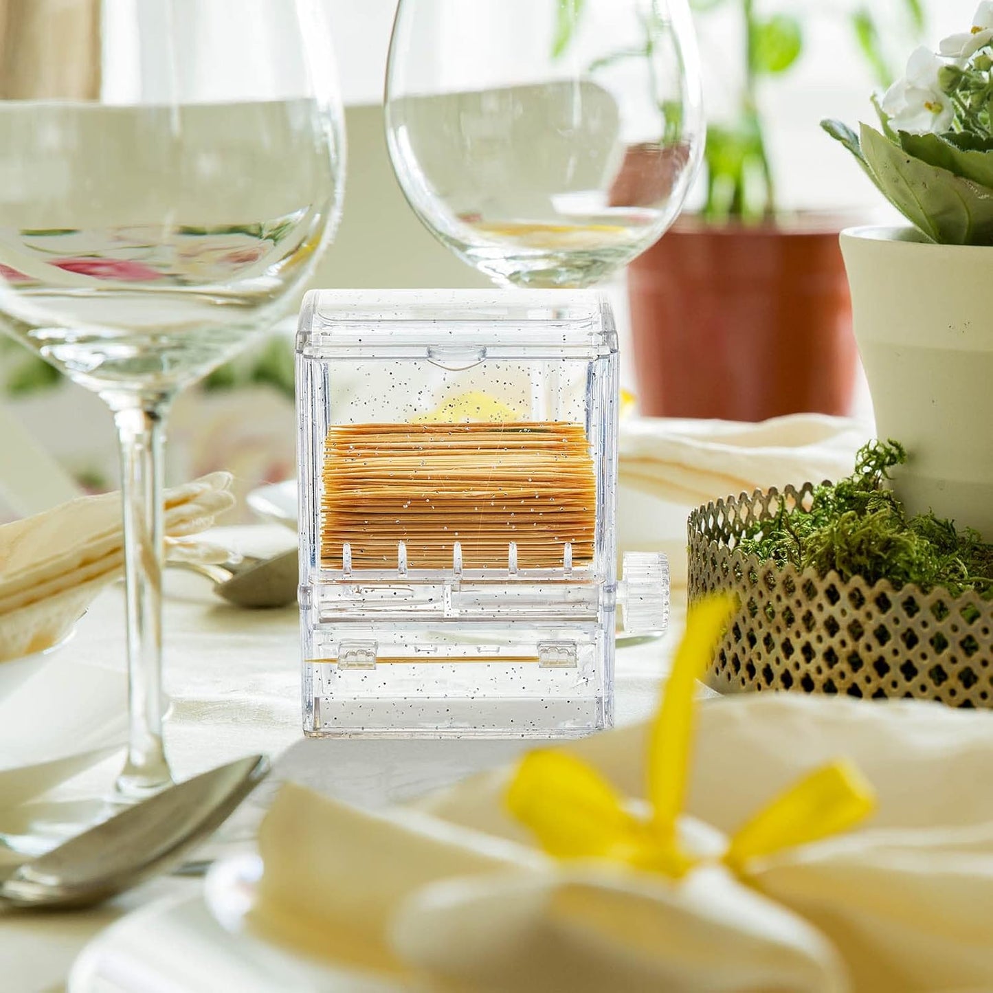 2 Pcs Transparent Automatic Toothpick Holders Plastic Rotary Dispenser Box for Dining Table, Home, Office, and Restaurant
