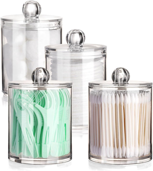 4 Pack Transparent Plastic Toothpick Holders with Lids Small Multipurpose Storage Jars for Dining Table, Kitchen, Bathroom, and Office