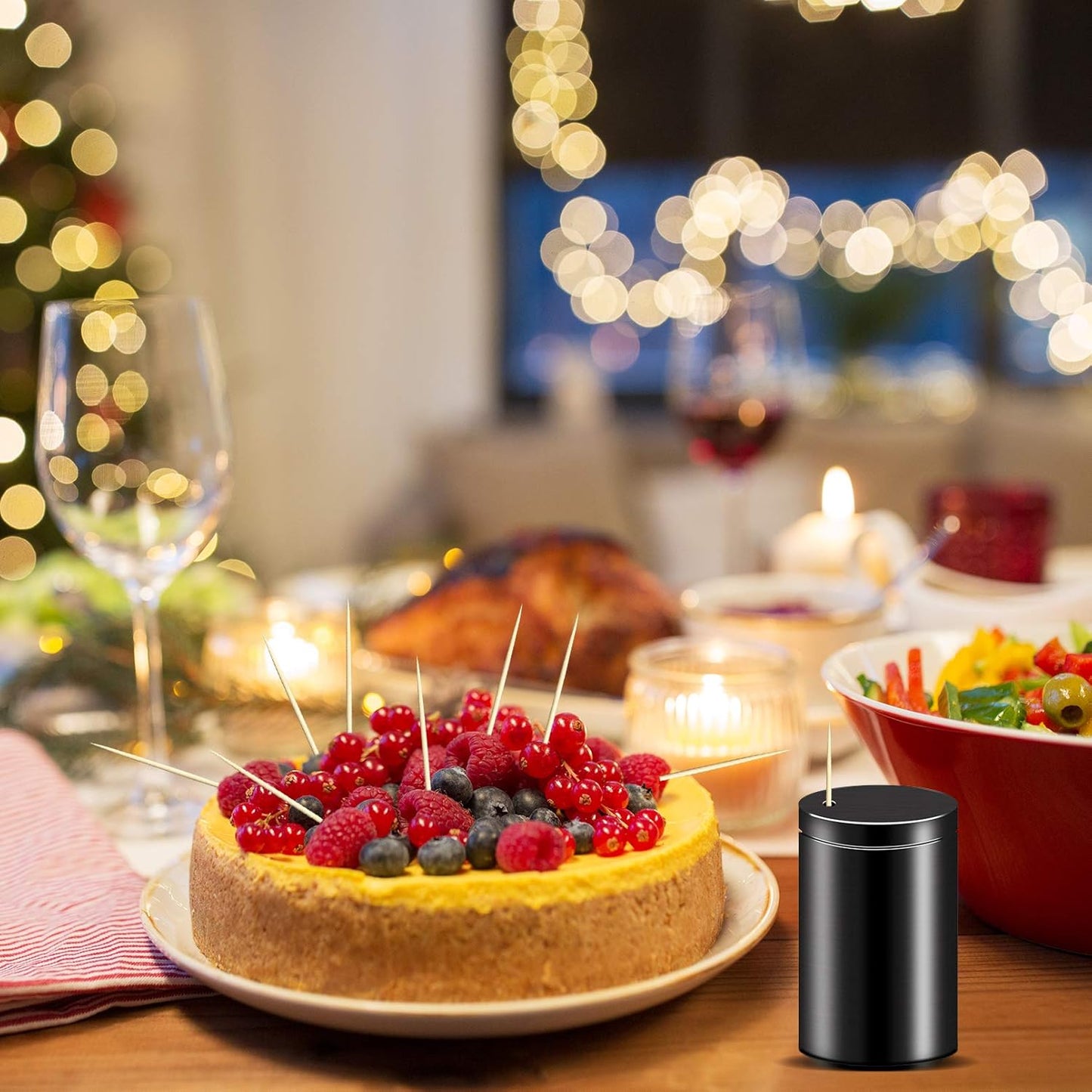 Black Metal Toothpick Holder Cylinder-Shaped Toothpick Container with Lid for Dining Table, Office, Car, and Multi-Purpose Use
