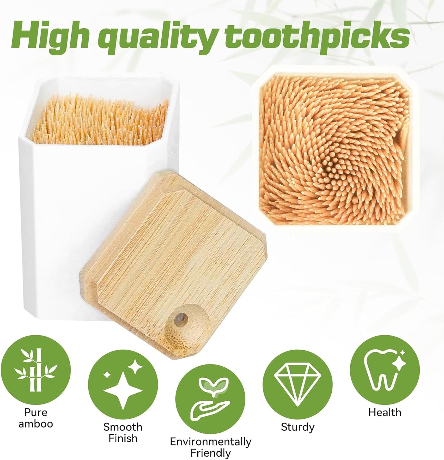 Toothpick Holder Set with 1200 Wooden Toothpicks Refillable Dispenser for Home, Dining Table, Office, and Restaurant