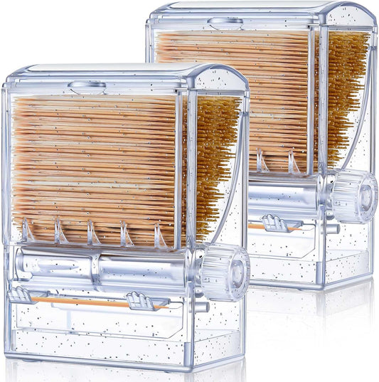 2 Pcs Transparent Automatic Toothpick Holders Plastic Rotary Dispenser Box for Dining Table, Home, Office, and Restaurant