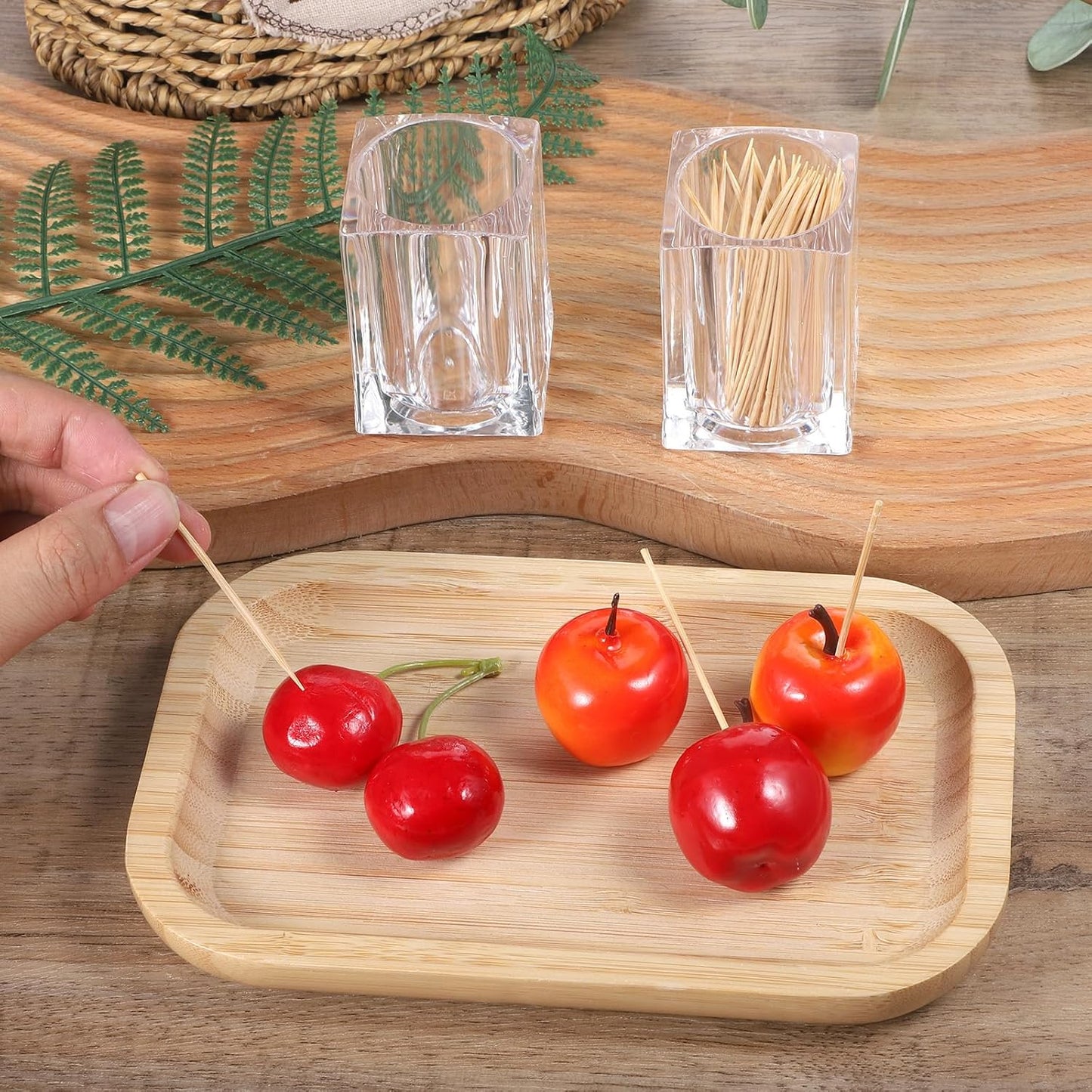 2 Pcs Transparent Square Toothpick Holders Multi-Purpose Acrylic Storage Cups for Dining Table, Office, Bathroom, and Household Use