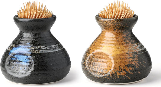 Set of 2 Ceramic Toothpick Holders Small Vintage Glazed Containers for Dining Table, Vanity, Bathroom, and Decorative Use
