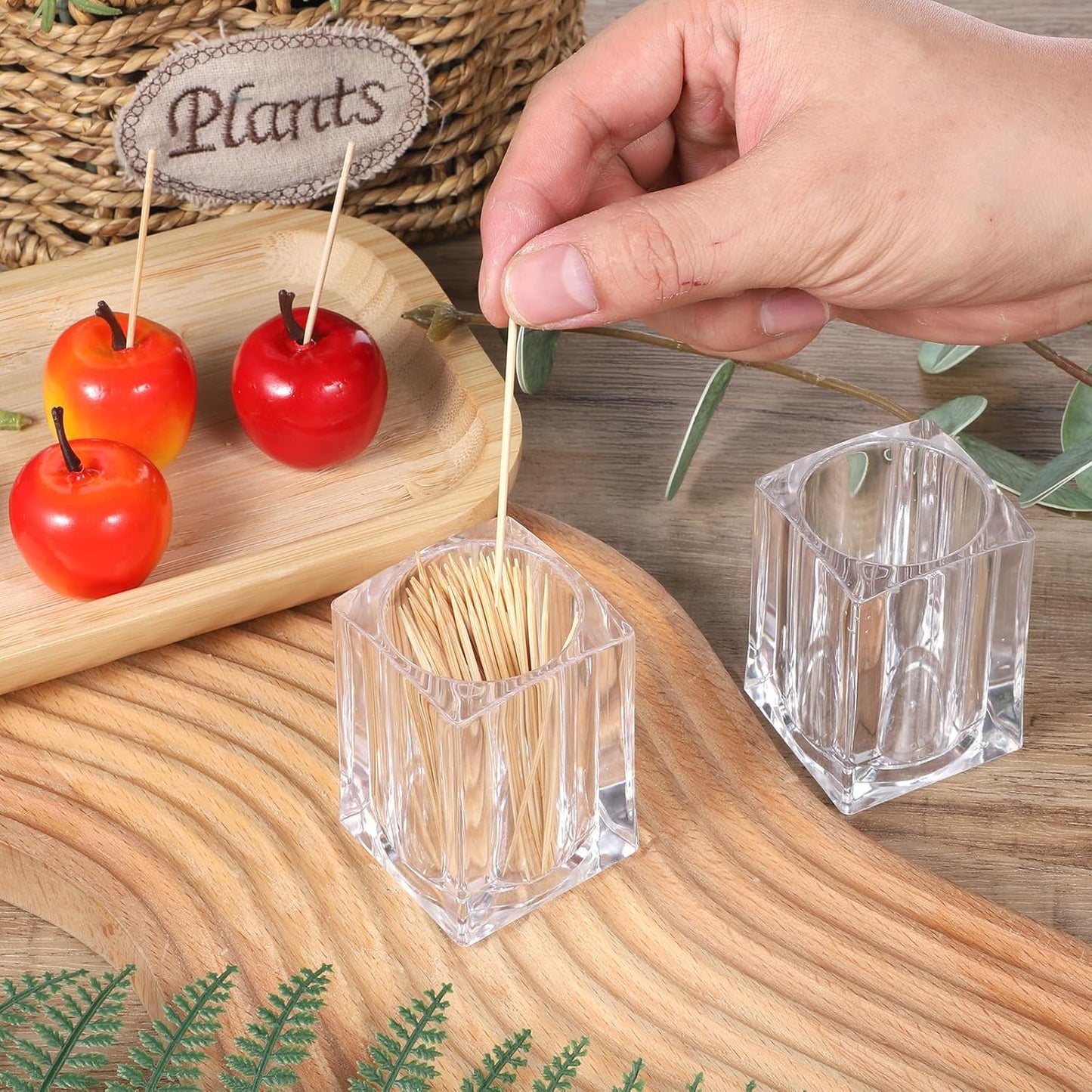2 Pcs Transparent Square Toothpick Holders Multi-Purpose Acrylic Storage Cups for Dining Table, Office, Bathroom, and Household Use