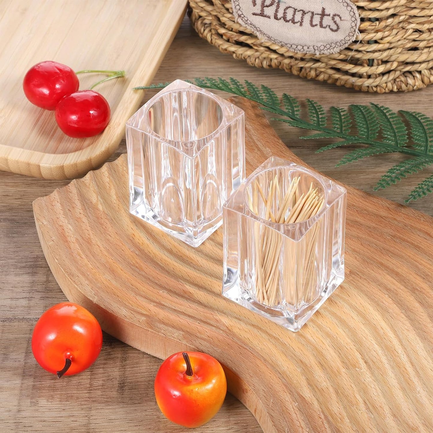 2 Pcs Transparent Square Toothpick Holders Multi-Purpose Acrylic Storage Cups for Dining Table, Office, Bathroom, and Household Use